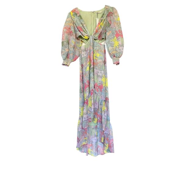 ALICE + OLIVIA KATIA TWIST-FRONT FLORAL CUTOUT MAXI DRESS HIGH LOW Sz 6 NWT - Picture 5 of 8
